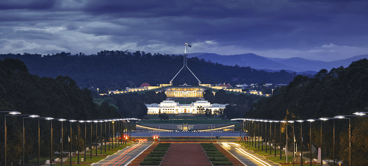 Canberra city view with Parliament House and skyline
