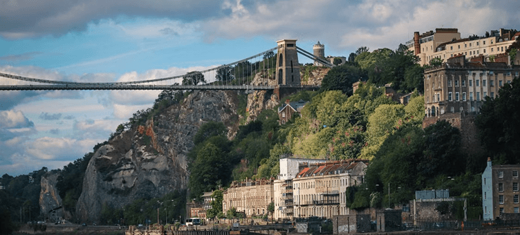 Bristol Clifton Suspension Bridge and cityscape view